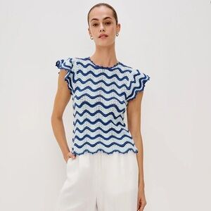 Rails Coen Top Blouse Shirt Azure Scallop Blue XS